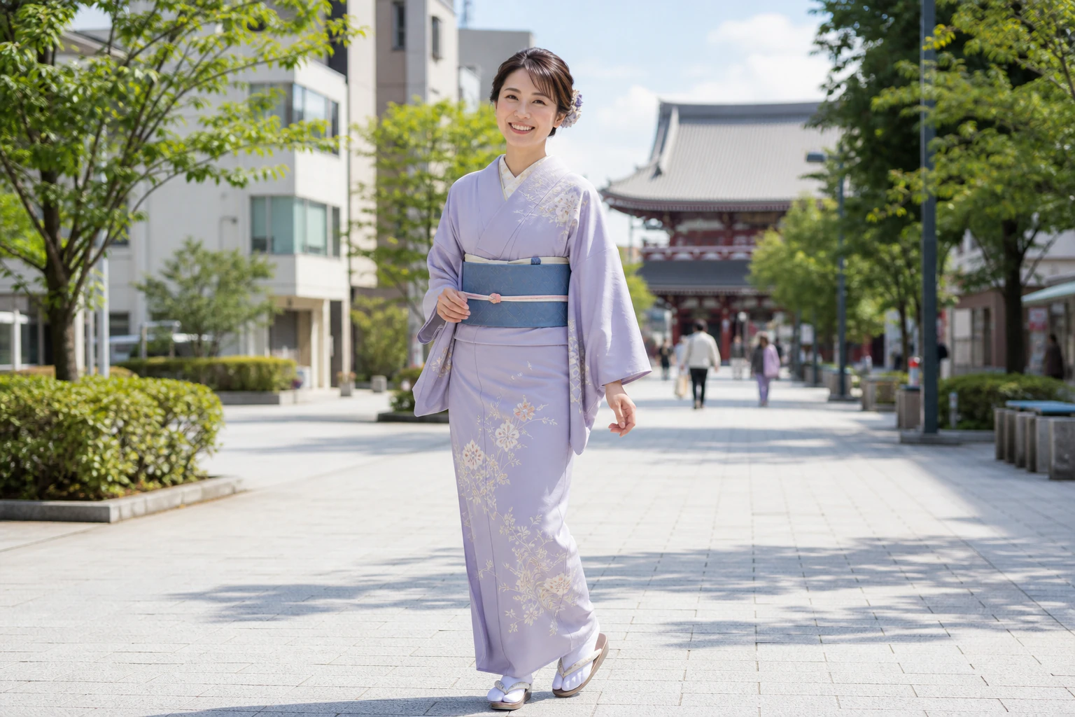 Illustration showing a complete kimono outfit from head to feet